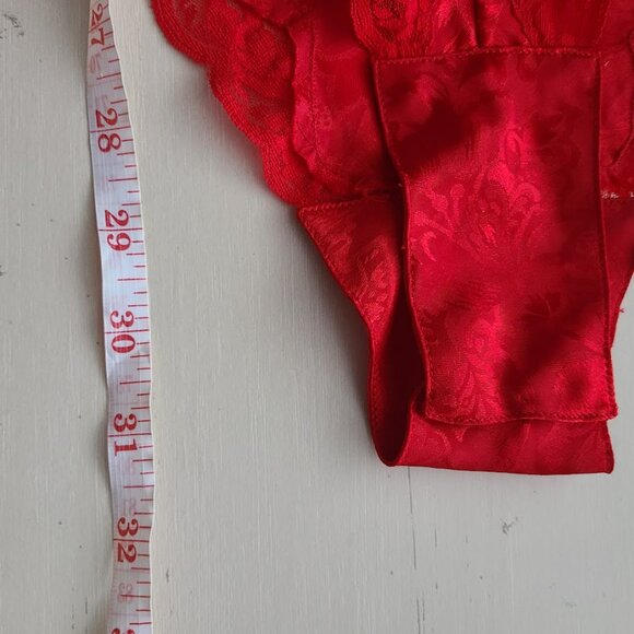 VTG Victoria’s Secret Gold Label Red Satin Jacquard Teddy M Lace Bows Holiday - Picture 12 of 12
